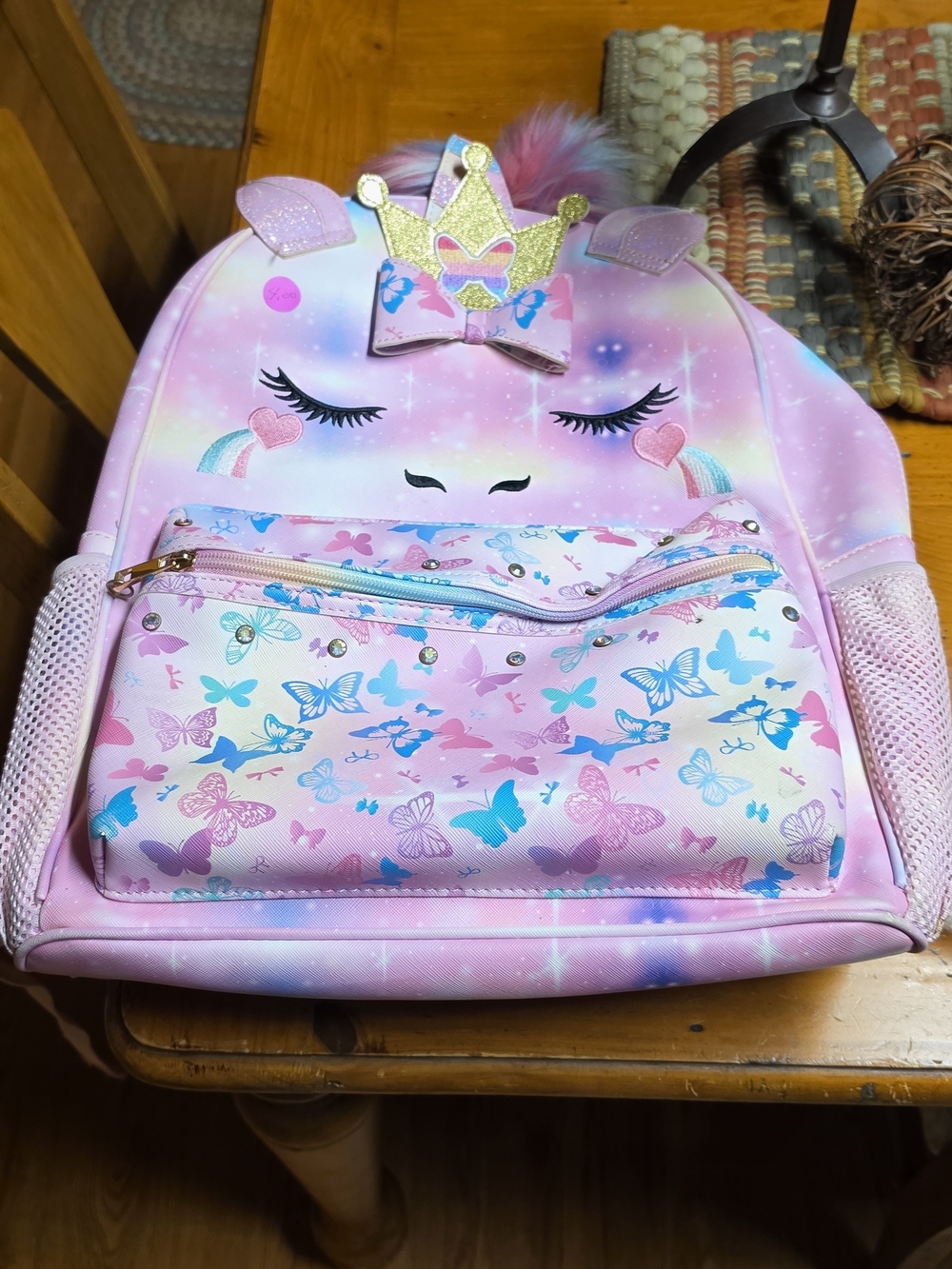 Kids Pink Unicorn Backpack with Butterfly Pocket